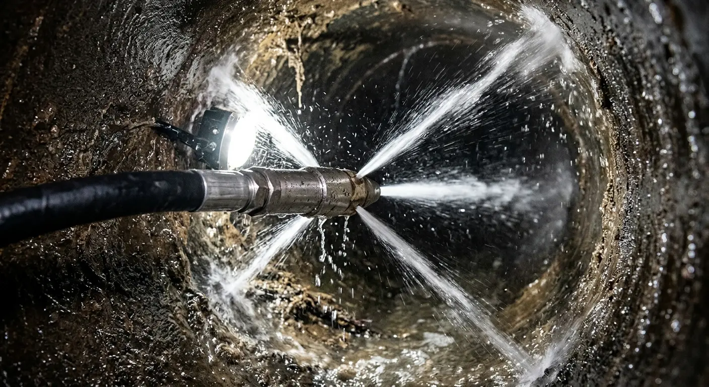 High-pressure hydro jetting nozzle cleaning sewer pipe for Sewer Cleanout in Nampa